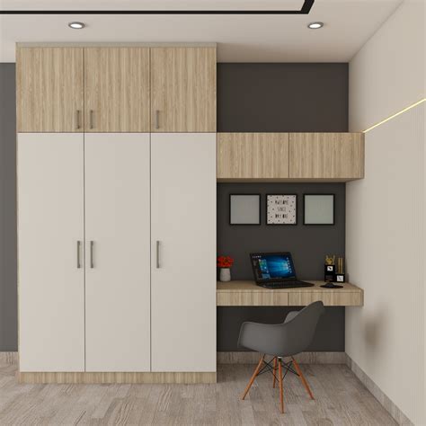 Contemporary Compact Wardrobe Design Idea With Desk Livspace