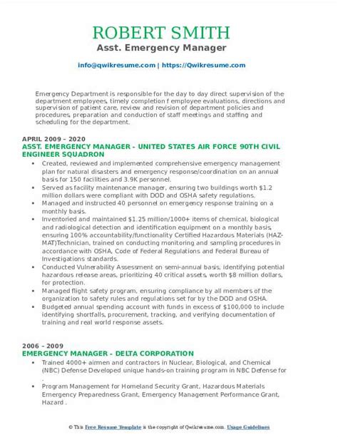 Emergency manager resume samples with headline, objective statement, description and skills examples. Emergency Manager Resume Samples | QwikResume