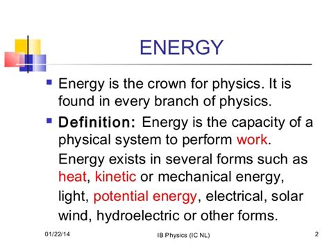 Energy is a fundamental property of a physical system and refers to its potential to maintain a system identity or structure and to influence changes (via the energy in it is, after all, conserved in chemical form and will only do work after certain chemical reactions occur. Work, energy and power