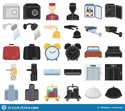 Hotel And Equipment Cartoonblack Icons In Set Collection For Design