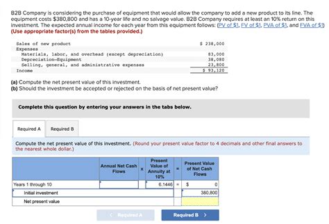 Solved B B Company Is Considering The Purchase Of Equipment Chegg Com