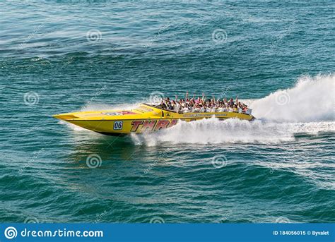 Tourists Enjoying A High Speed Sightseeing Boat Tour Of Miami And Miami Beach Editorial Image
