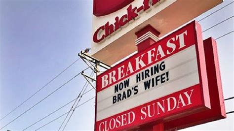 Chick Fil A Sign Goes Viral After Saying Restaurant Is Now Hiring Brads Wife