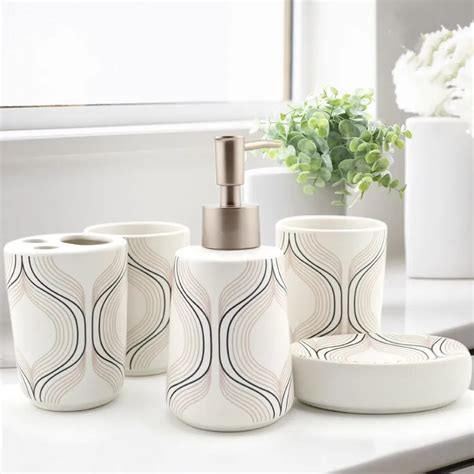 Household Products Ceramic Stripe Geometric Bathroom Sets Lotion Bottle