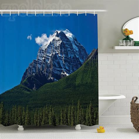 Apartment Decor Shower Curtain Set Snow Covered Mountain Peaks With