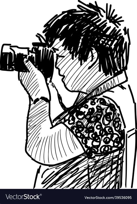 Sketch Of Photographer Taking Picture On Camera Vector Image