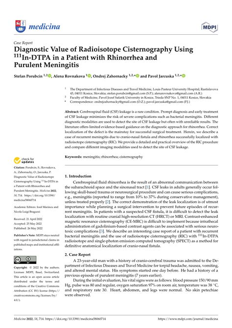 Pdf Diagnostic Value Of Radioisotope Cisternography Using 111in Dtpa