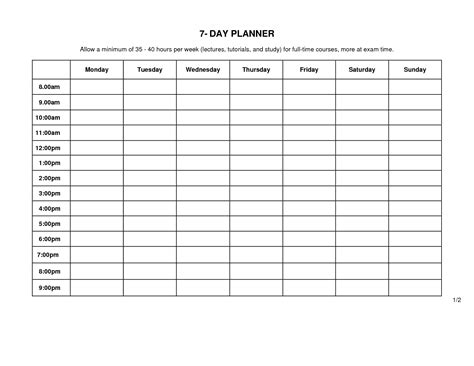 4 Best Images Of 7 Day Planner Printable 7 Day Weekly Planner