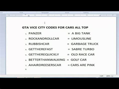 Gta Vice City Cheat Code For All Cars All Important Hd Youtube