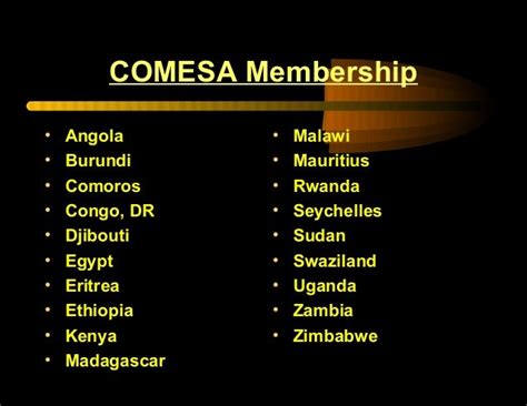 Common Market For Eastern And Southern Africa Experience Of Comesa In