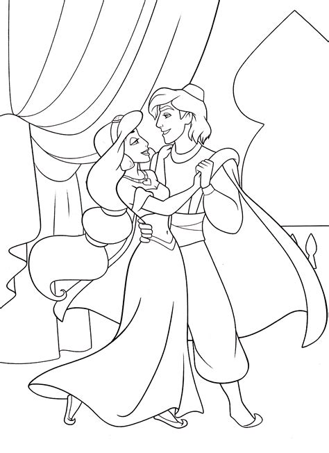 Walt Disney Coloring Pages - Princess Jasmine & Prince Aladdin - Walt