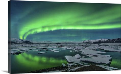 Aurora Borealis Over The Glacial Lagoon Jokulsarlon In Iceland Wall Art