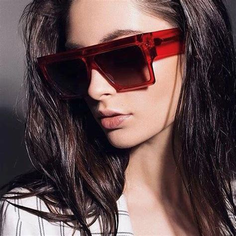 luxury brand designer ladies oversized square sunglasses gradient big red frame sunglasses women