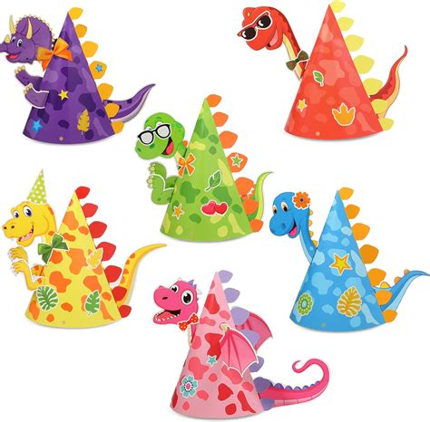 12 Pieces Diy Dinosaur Party Hats Birthday Party Cone Hats Craft Art