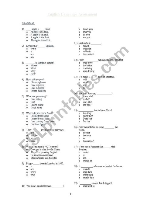 English Language Assessment Test Esl Worksheet By Hellobeans