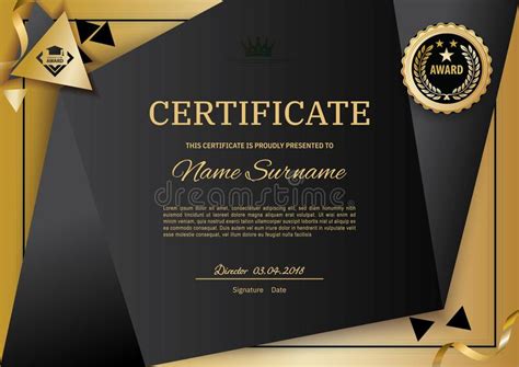 Official Black Certificate With Gold Design Elements Emblem Gold Text