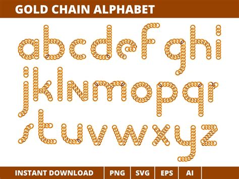 Gold Chain Alphabet Clipart Gold Chain Alphabet Vector Png Etsy