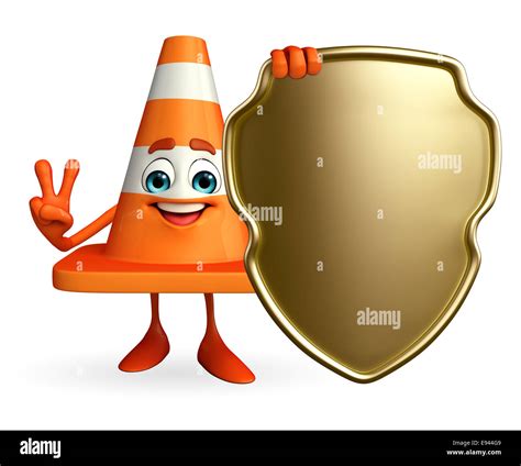 Cartoon Character Of Construction Cone With Shield Stock Photo Alamy