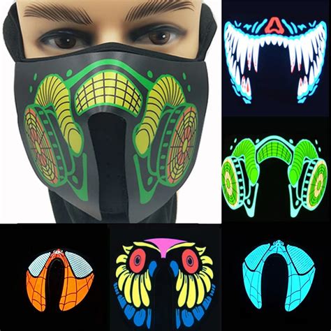 Party Cosplay Props Led Rave Face Halloween Light Up Sound Activated El