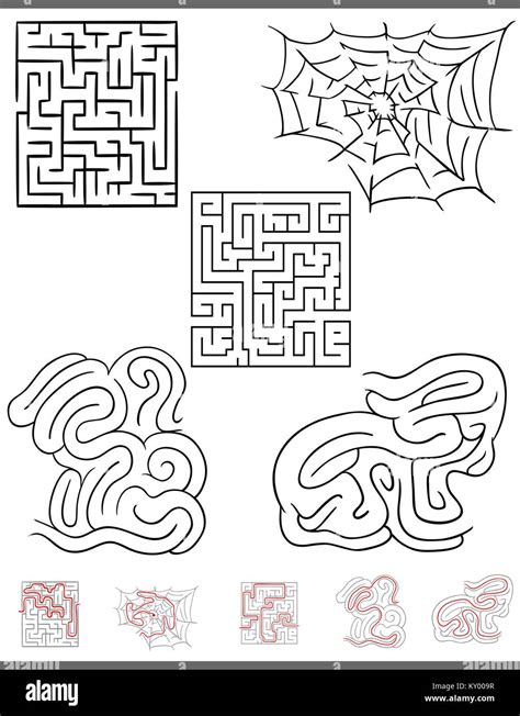 Illustration Of Black And White Mazes Or Labyrinths Leisure Games Set