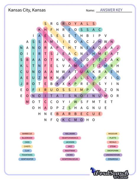 Word Search Puzzle Kansas City Kansas