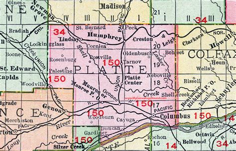 Platte County Nebraska Map 1912 Columbus Humphrey Platte Center