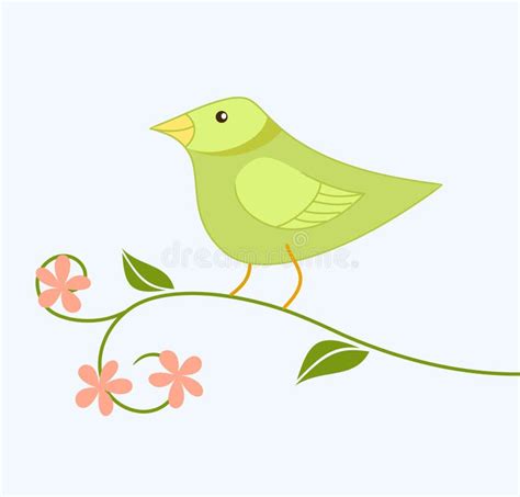 Cute Cartoon Bird Is Sitting On A Branch Stock Vector Illustration Of