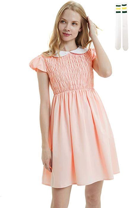 Oulooy Womens Pure Pink Peter Pan Collar Costume Dress