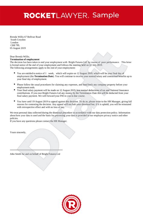 Termination Of Employment Letter Uk Template