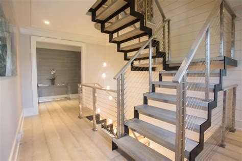 Modern Stairs With Stainless Railing Greenwich Ct Keuka Studios