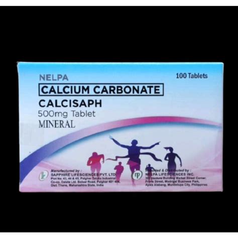 Calcisaph Calcium Carbonate 500mg Tablet 20 Or 100 Tablets Shopee