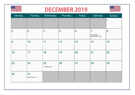 Usa December 2019 Federal Holidays Calendar Federal Holiday Calendar