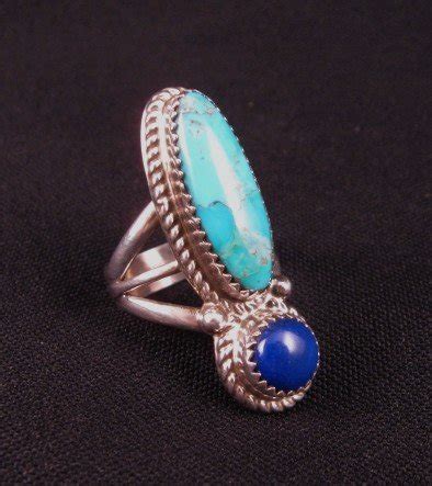 Navajo Gene Martha Jackson Turquoise Lapis Sterling Ring Sz