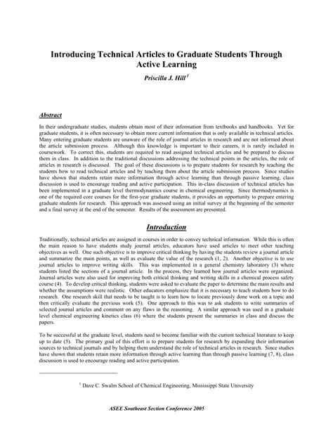 Pdf Introducing Technical Articles To Graduate Students Through