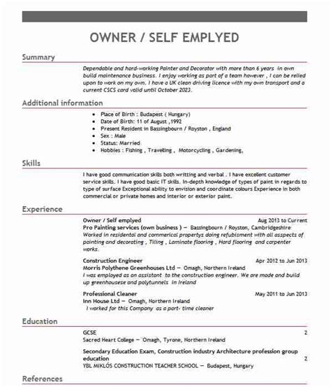 It does not matter if you were employed or selfemployed for the writing of a good cv. Painter And Decorator CV Example (D & D Decorators ...