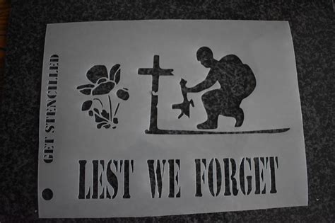 A4 Stencil Approx Remembrance Day Soldier Grave And Poppy Lest We Forget