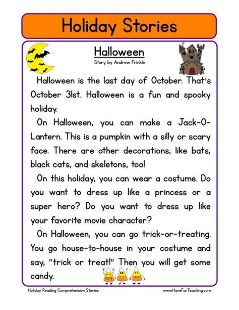 Halloween Reading Comprehension Worksheets For First Grade Worksheet Guru