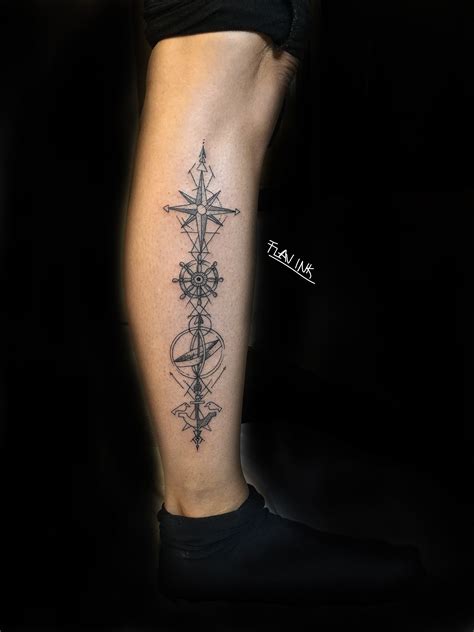 Whether you choose a single or a double armband, this is a pretty unique cast and method to enjoy a subtle yet modern fine line tattoo. Nautic tattoo, compass tattoo, geometric tattoo, tattoo ...