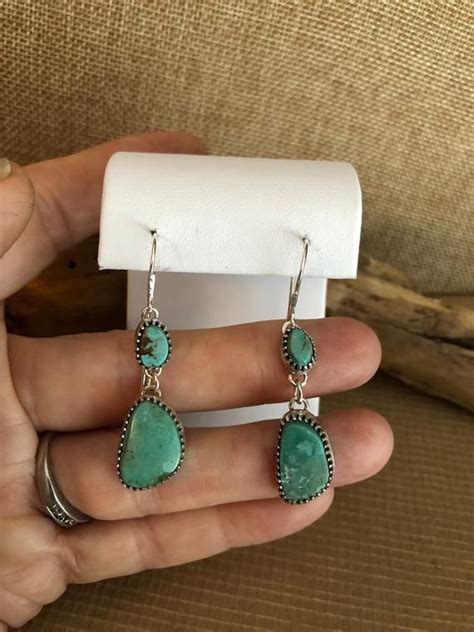 Natural Turquoise Dangle Earrings Sterling Silver Dangle Etsy