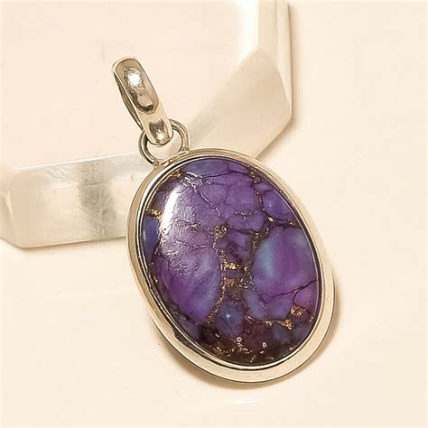 Natural Mexican Copper Purple Turquoise Pendants 925 Sterling Silver