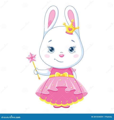 Bunny Princess With Magic Wand Cartoon Vector Illustration Stock