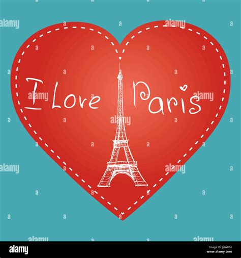 Vector Hand Drawn Illustration With Paris Symbol Eiffel Tower I Love