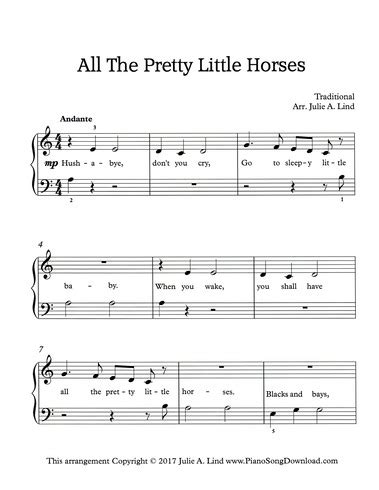 This site has a large selection of legal and free sheet. All The Pretty Little Horses, free easy PDF piano sheet music