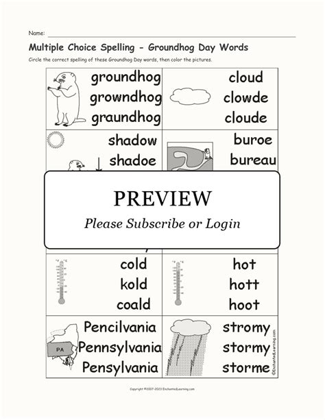 Multiple Choice Spelling Groundhog Day Words Enchanted Learning