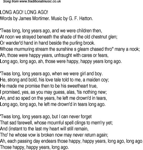 Old Time Song Lyrics For 25 Long Ago Long Ago