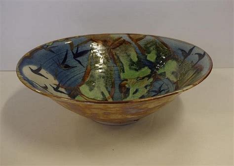 Michael Pugh Glazed Pottery Bowl 40cm Diameter Australian Themes