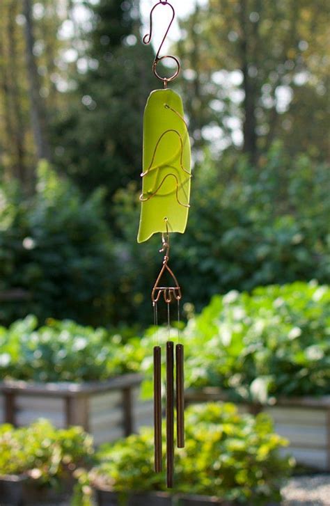 Wind Chime Beach Glass And Copper Sun Catcher With Brass Chimes Stained Glass Sea Glass