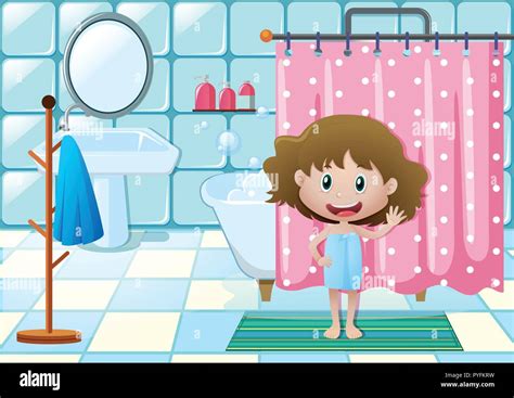 Chica Tomar Una Ducha En El Baño Ilustración Imagen Vector De Stock Alamy