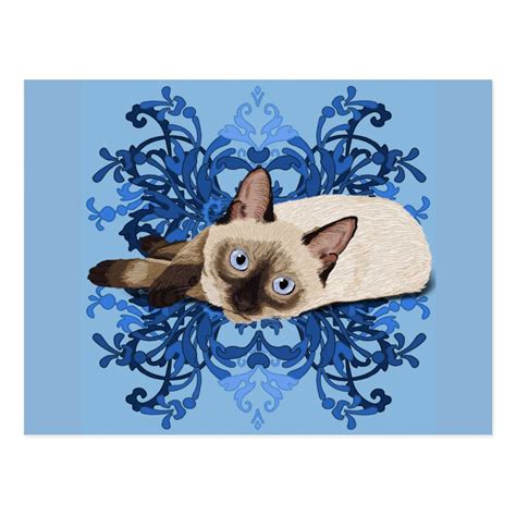 Elegant Blue Floral Siamese Cat Pretty Feline Postcard Zazzle