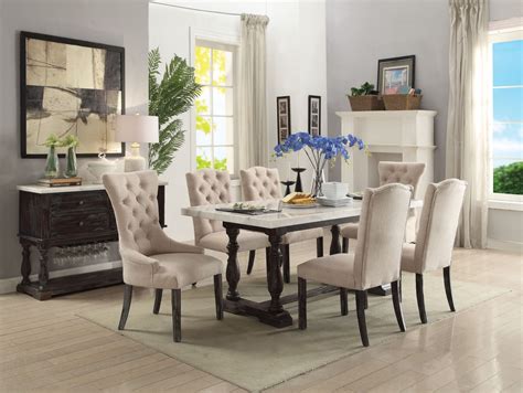Lorelei 72 White Marble Top Trestle Dining Table Set With